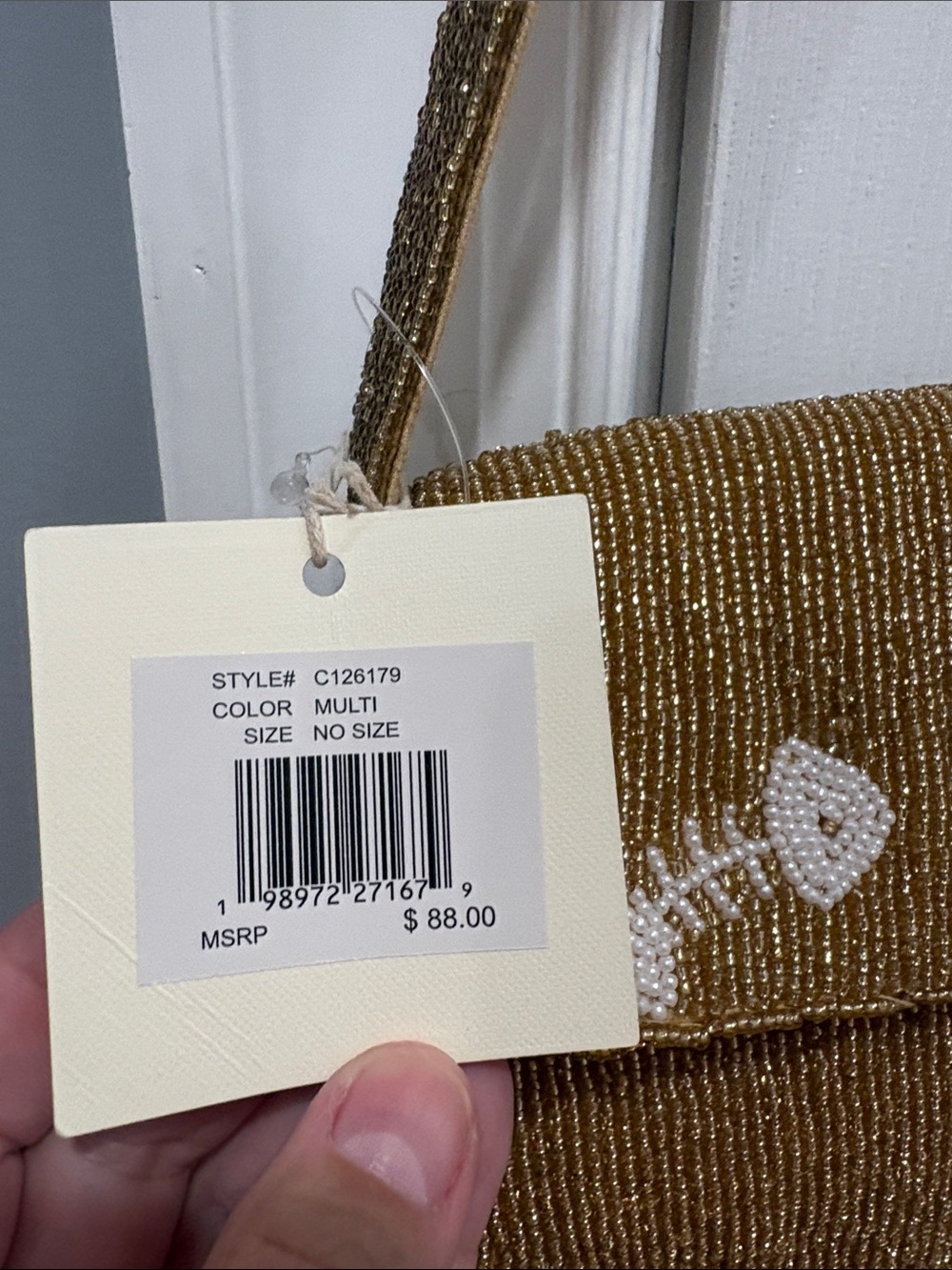 Gold Beaded Shoulder Bag with Cat Motif - Picture 3 of 3